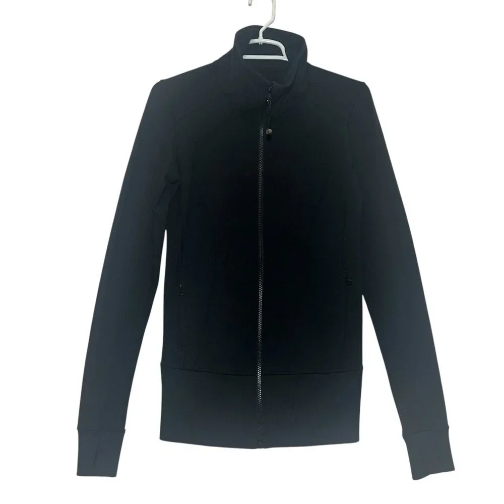 Lululemon Women Slim Fit Full Zip Black Track Jacket Turtle Neck Size 6 Pocket’s - Picture 1 of 11